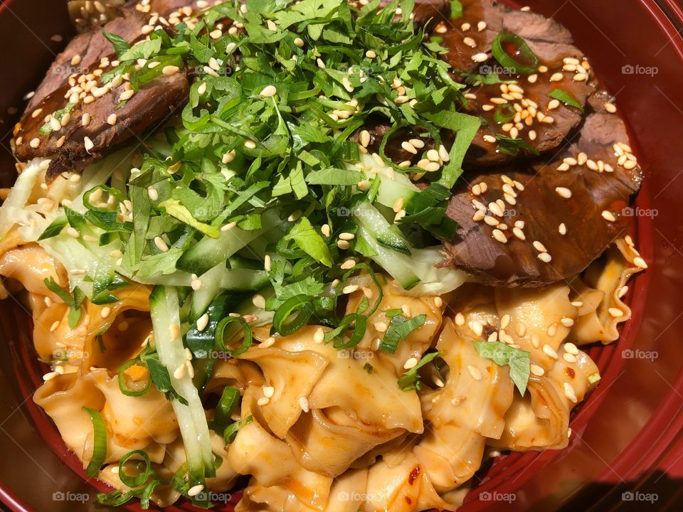 Asian Street Food Spicy Noodles With Beef