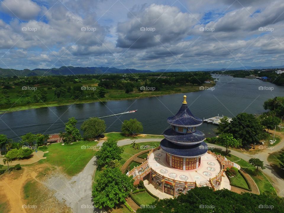 Chinese Temple by the river. Chinese architecture temple at Kanchanaburi , Thailand