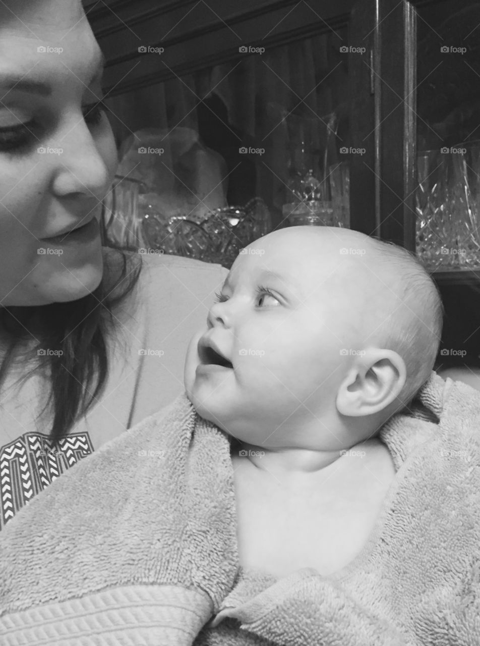 Mother and Daughter Bath Time . Baby out of the bath 