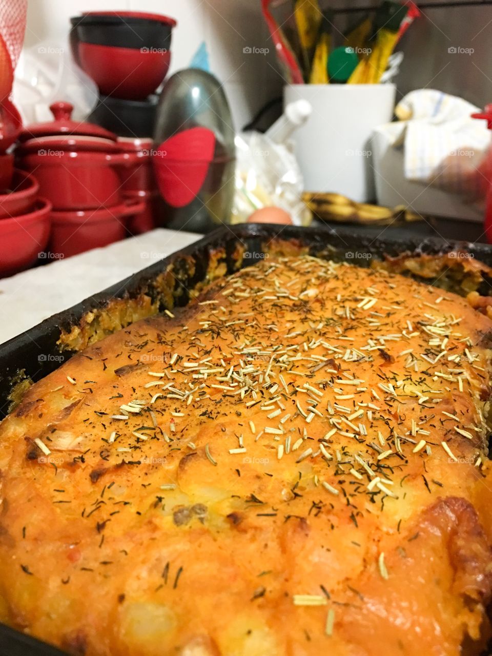 Meatloaf home
Cooking with Potato and sweet potato herbed mash topping 