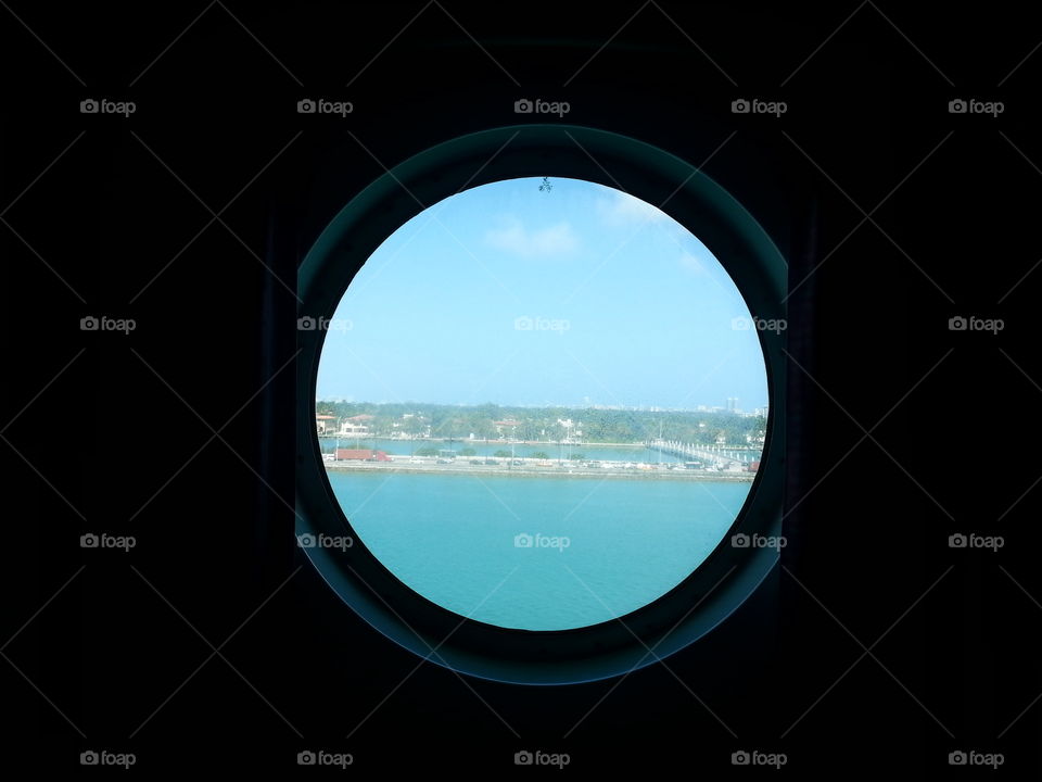 Porthole view from a ship