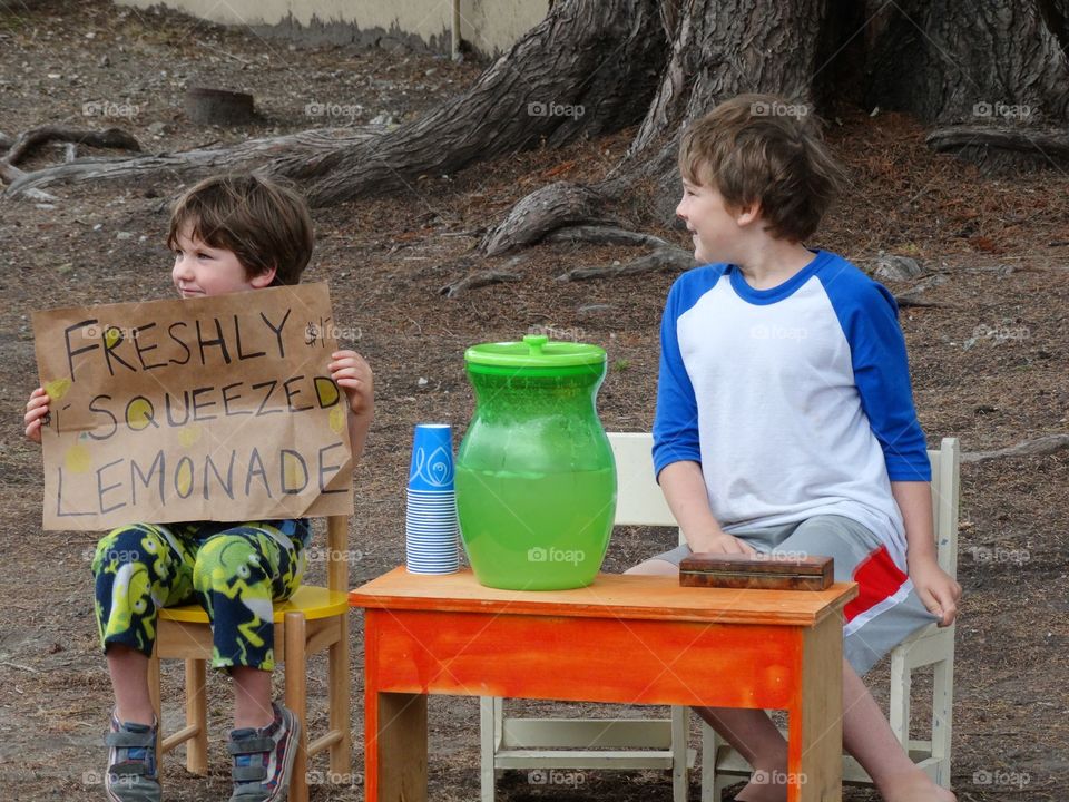 Boys Selling Lemonade In Summer