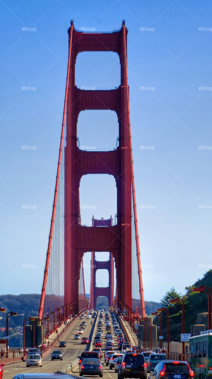 A view of the Golden Gate Bridge during a commute 