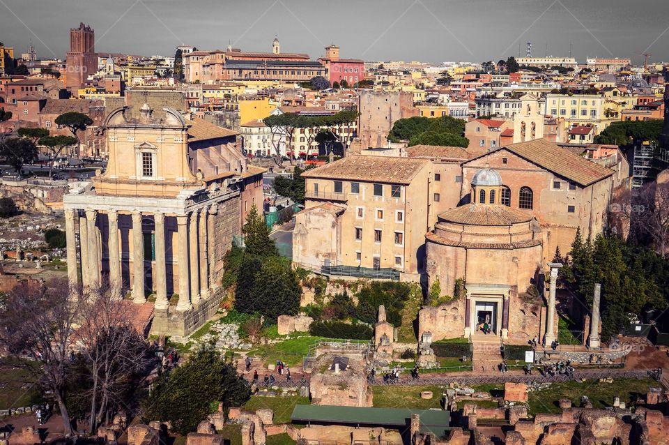 High angle view of Roman Forum, Rome, Italy