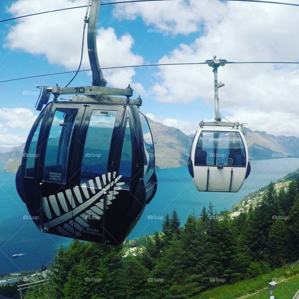 Kiwi cable car high in the Queenstown mountains 