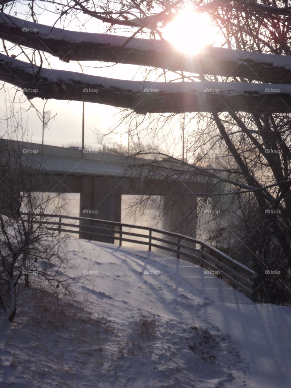 Train bridge in winter