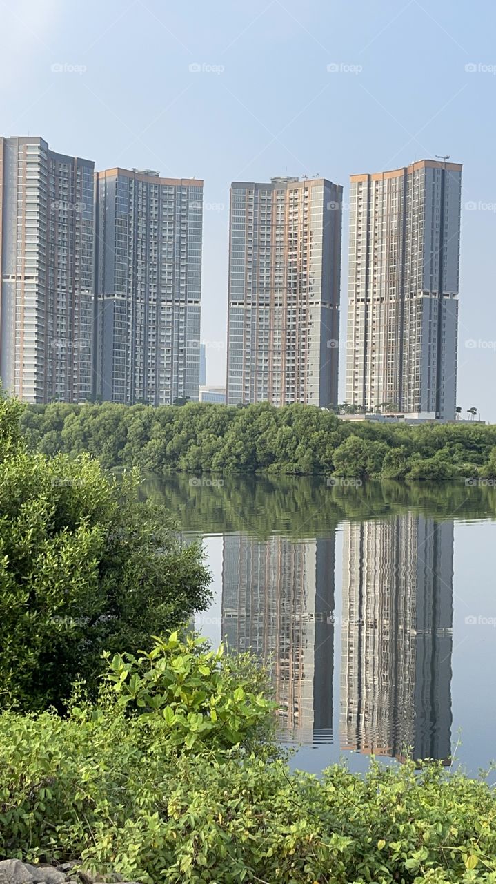 Building at lakeside with a great reflections