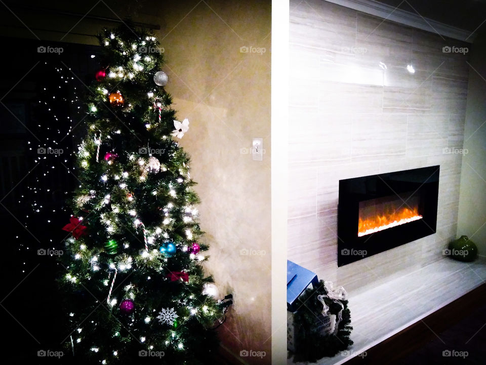 Christmas Tree and Electronic Fireplace