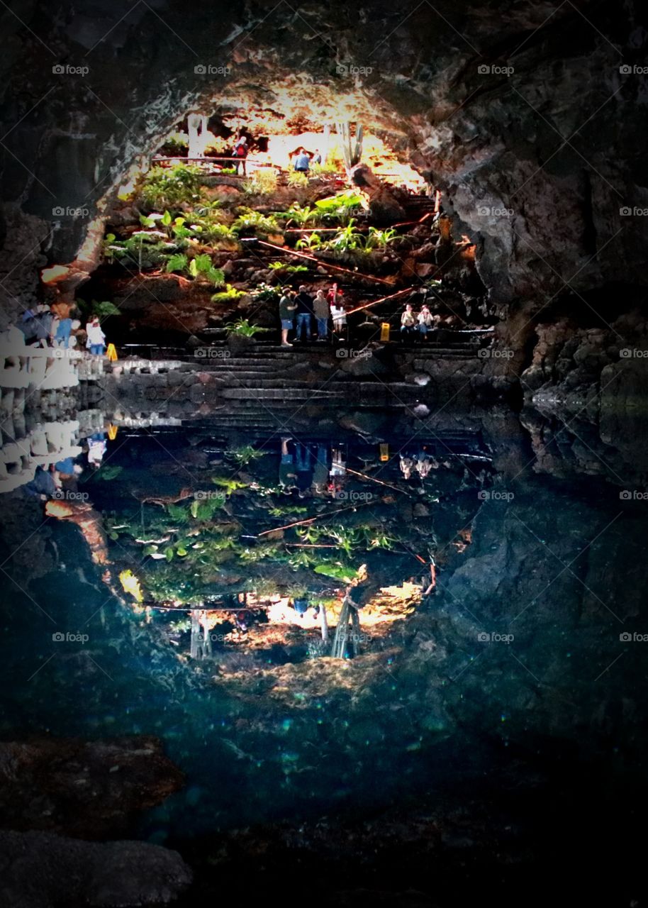 View, cave, water, mirror image, Lanzarote