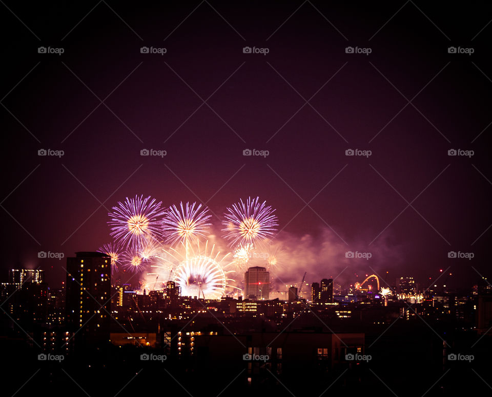 Fireworks above London. New Years Eve.