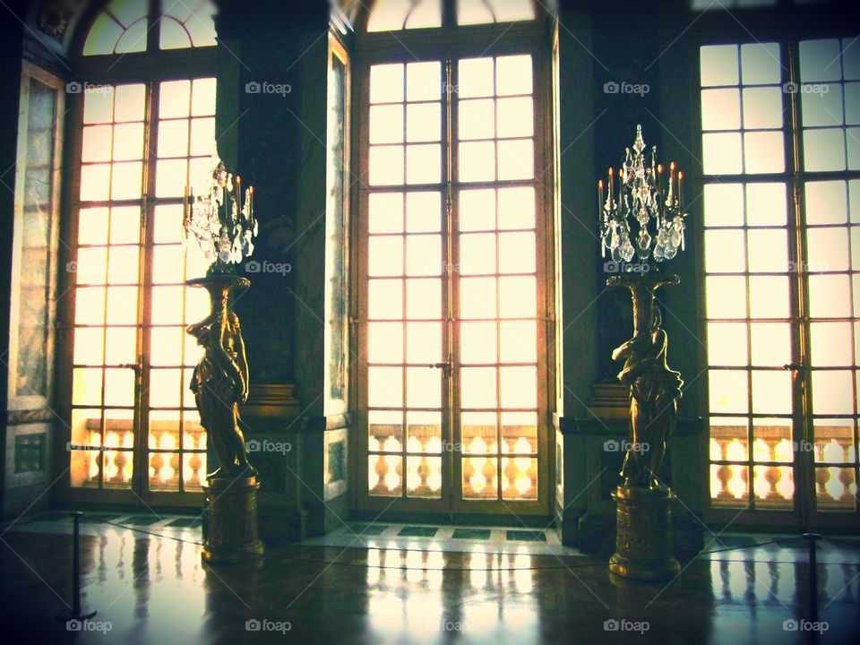 Beautiful Hall of Mirrors at the Palace of Versailles in Paris