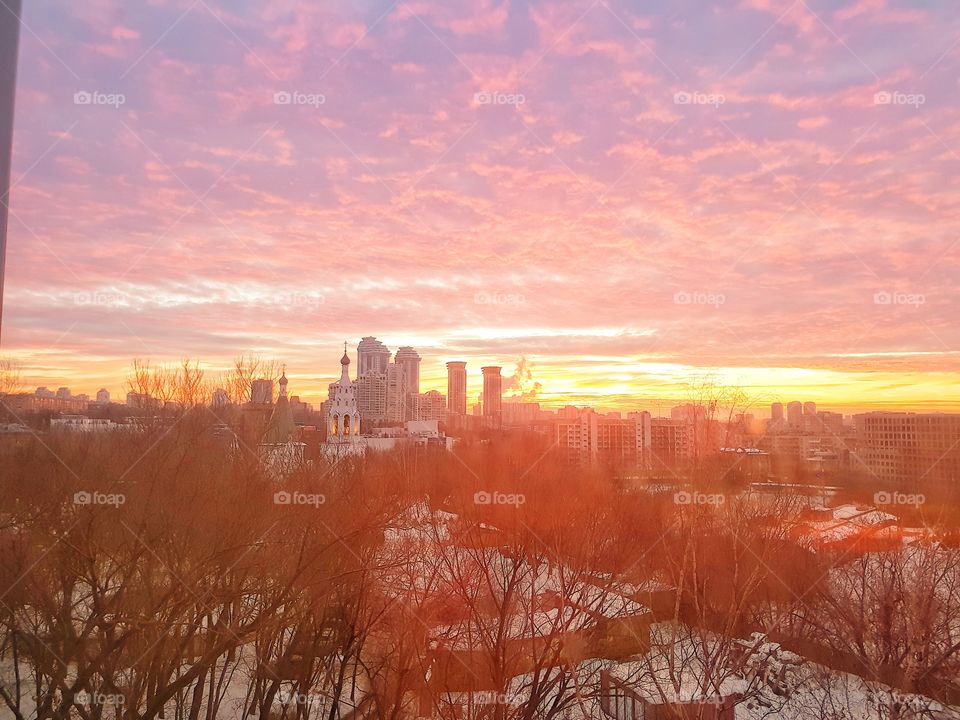 Sunset, sky, city, Moscow, street,