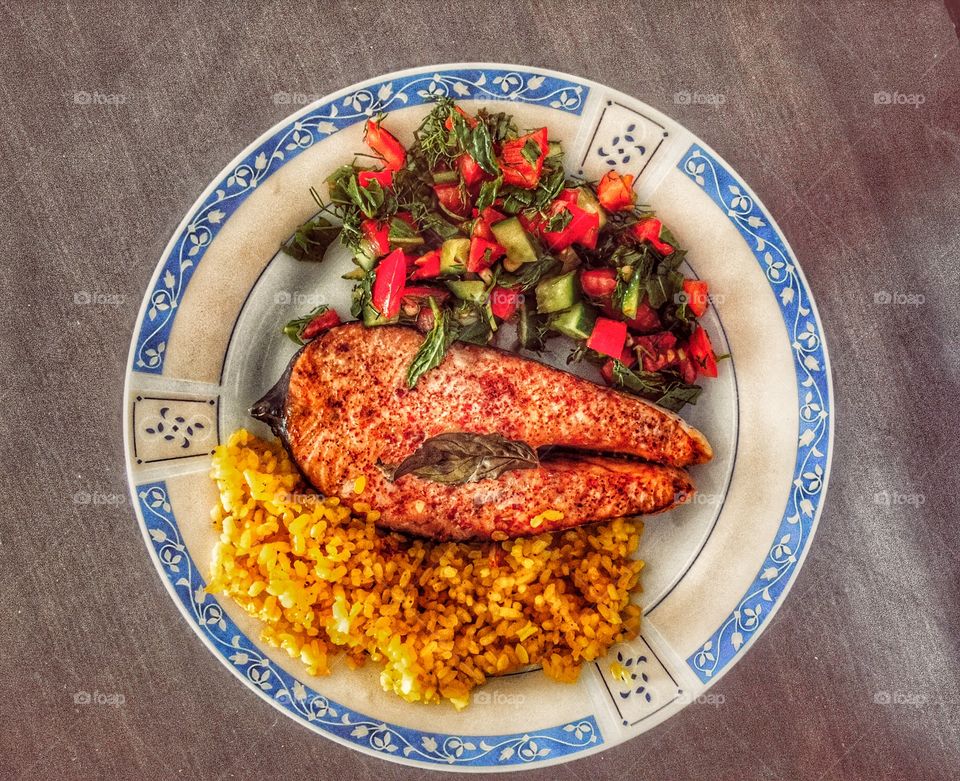 Fresh prepared dinner on table