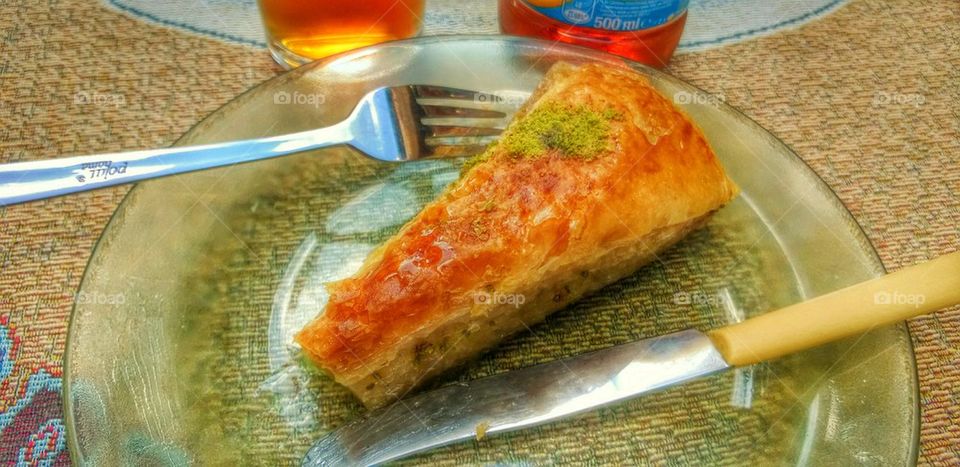 bacavla, Nesebar, yummy, honey, pastry, made, home, fork,