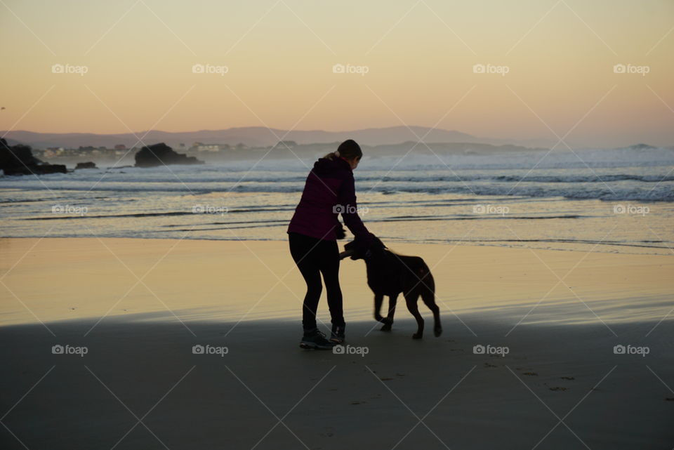 Sunrise#beach#ocean#human#dog#moment