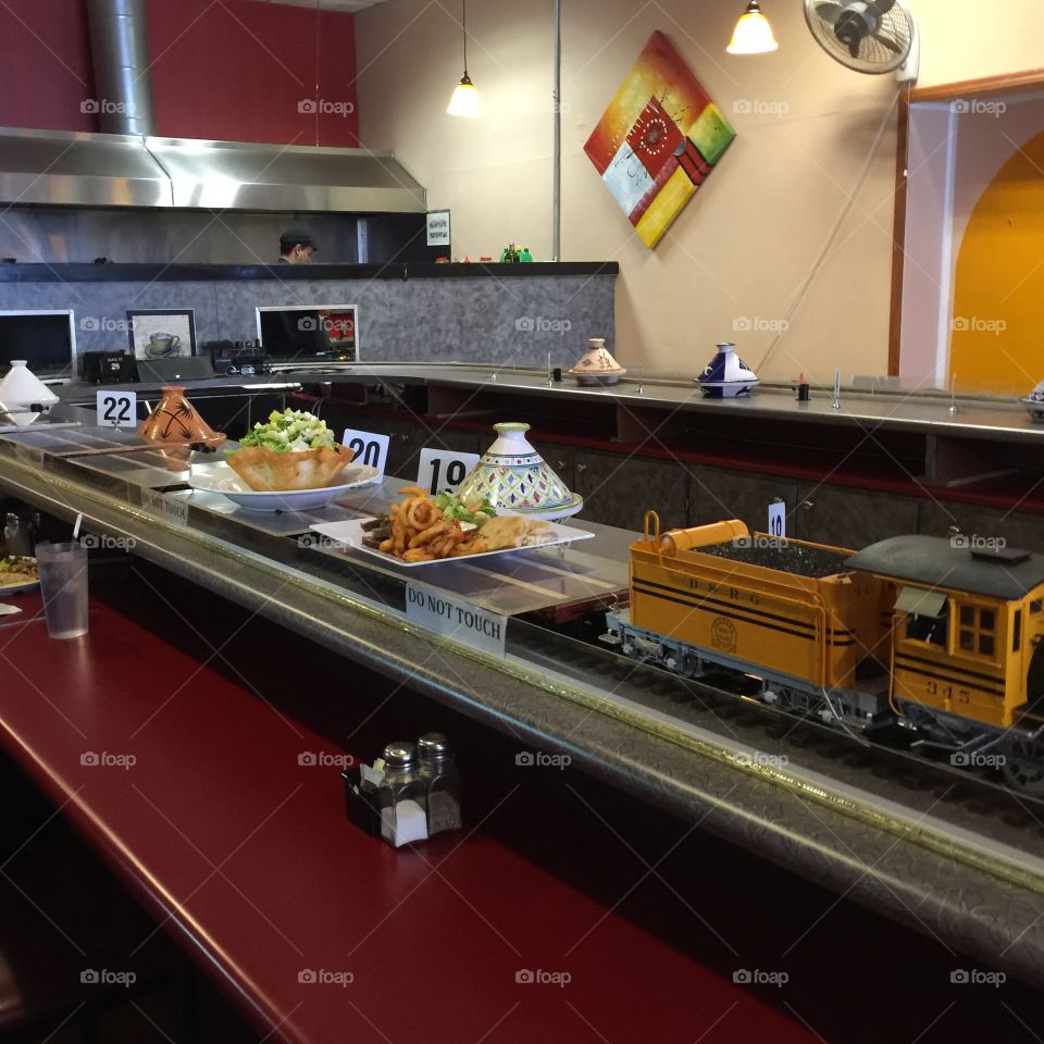 Toy train with lunch. Toy train with lunch restaurant