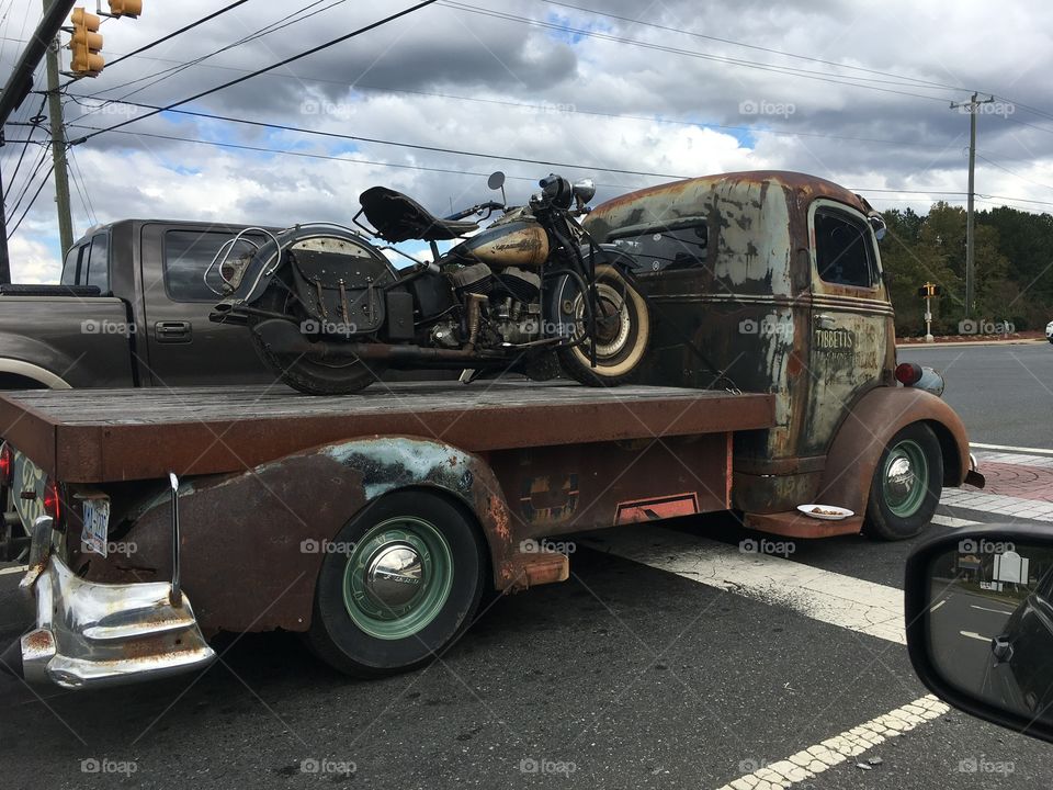 Old truck with old motorcycle
