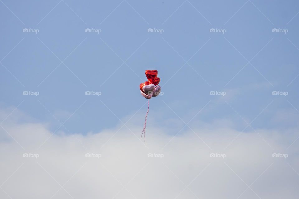 Hearts balloons in the sky