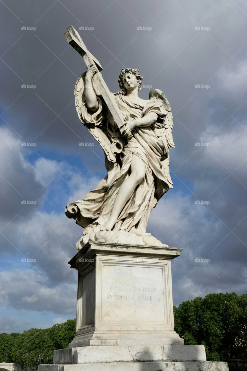 Statue at Sant Angelo Bridge in Rome, Italy