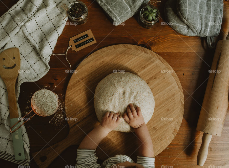 Baby boy making sourdough 