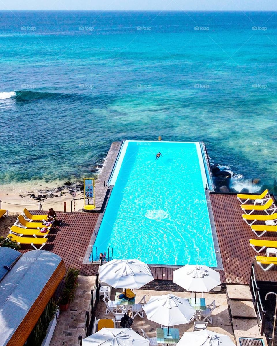 A beautiful city near sea side having beautiful colors and nice