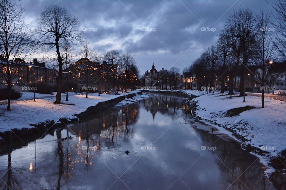 Cloudscape reflecting in stream