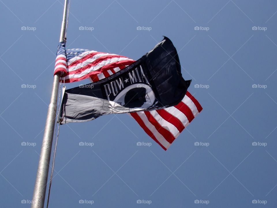 American Flag and POW flag