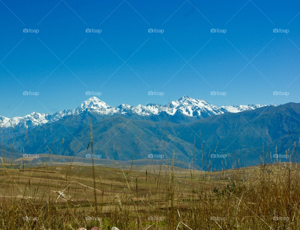 The Andes mountains view from Urubamba  