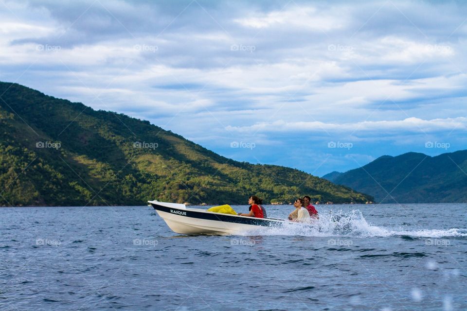 Open sea. Boat at the region of Paraty in Rio de Janeiro 