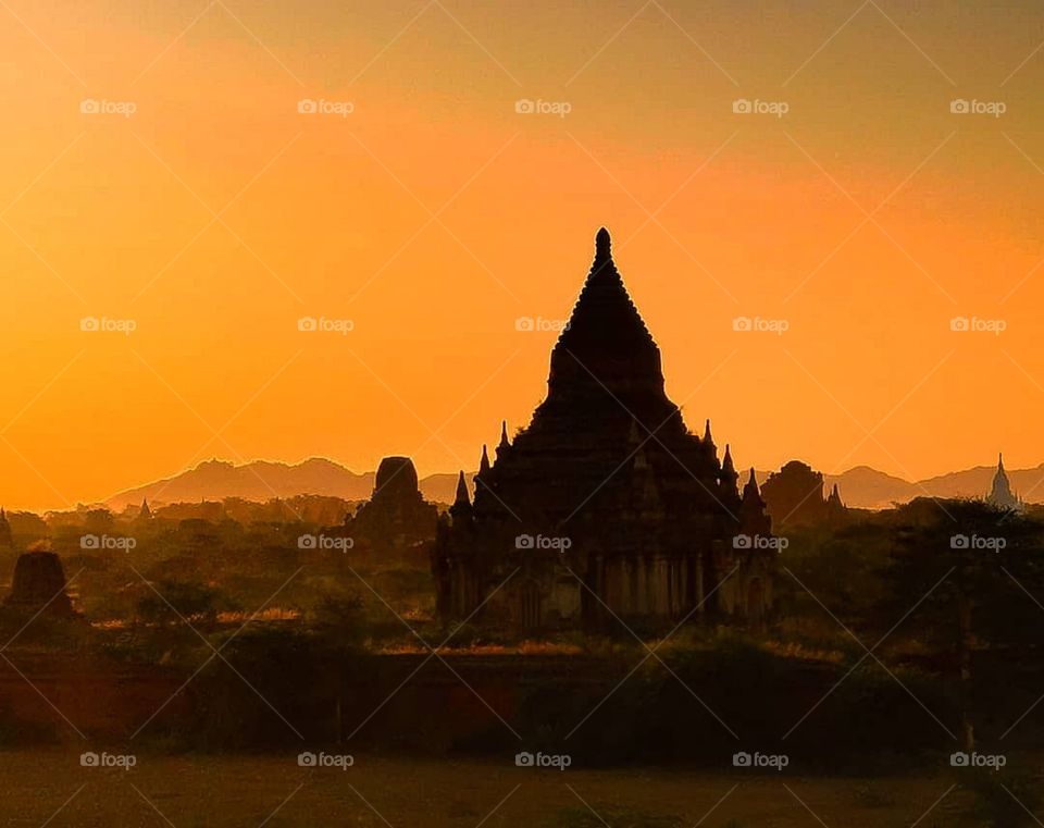 A Bagan sunrise complete with a pagoda silhouette. Photo taken in Bagan, Myanmar.
