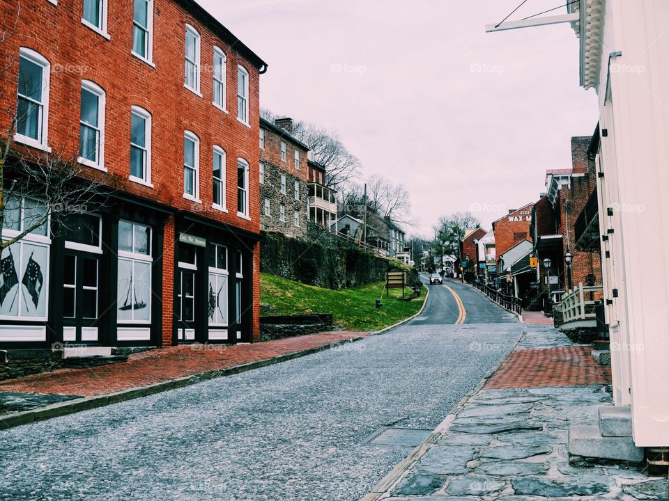 A cute, historic town on a hill 
