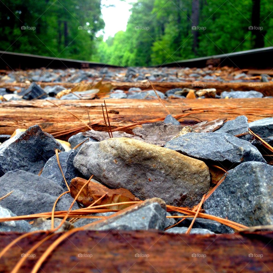 Close-up of a rocks on railway track