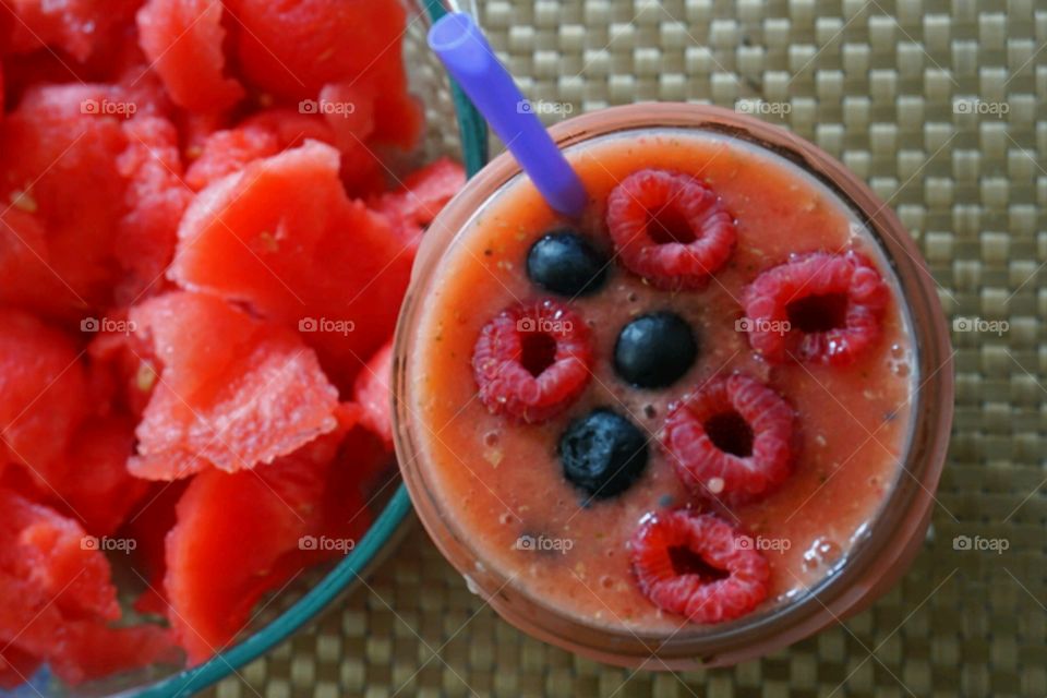 Fresh Fruit Smoothie - watermelon,  mints, lemon juice and oatmeal