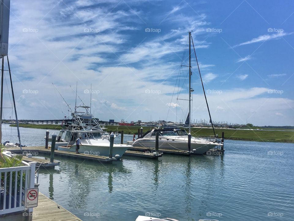 Boats docked at the marina