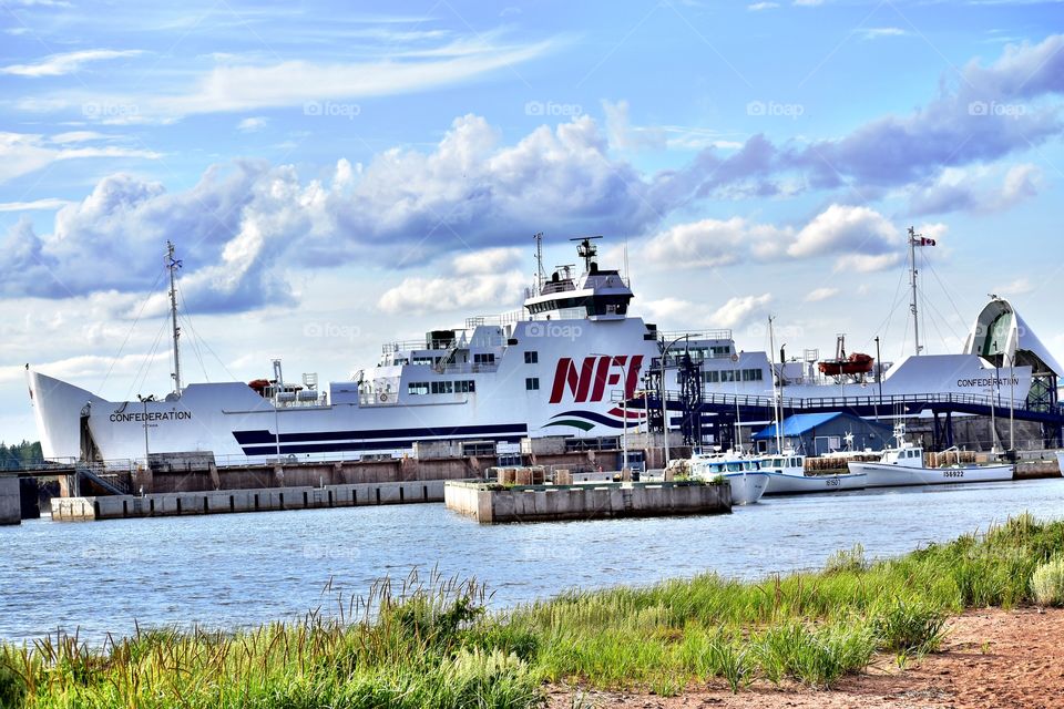 Big ship in Prince Edward Island after taking all the cars and trucks over to the island. Beautiful day it was in Canada 