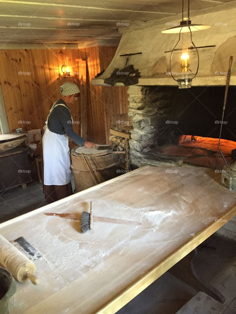 Baker at the Skansen museum. Stockholm, Skansen museum, woman baker demonstration for tourists