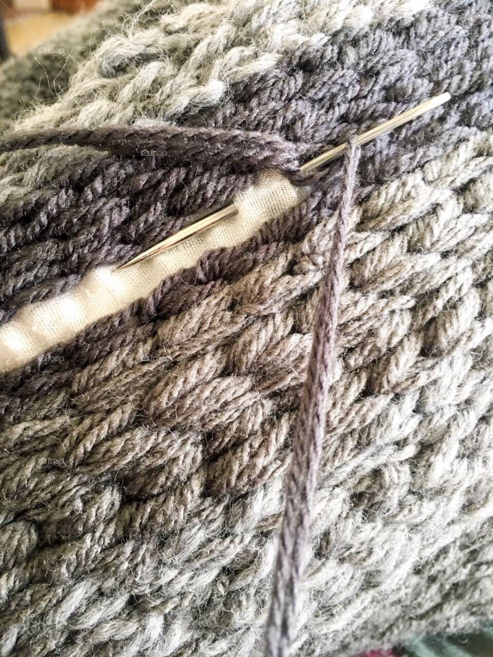 Handmade , hobby , knitting, thread, hobby, gray, knitting needles