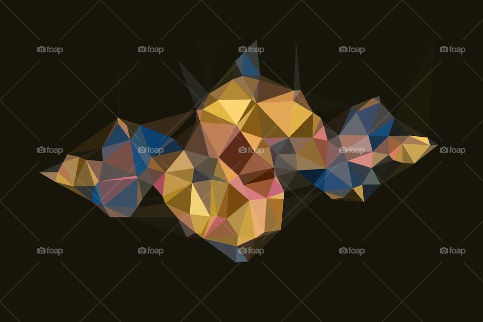trippy abstract photo, blue, yellow and pink. Geometric shapes, poligonal.