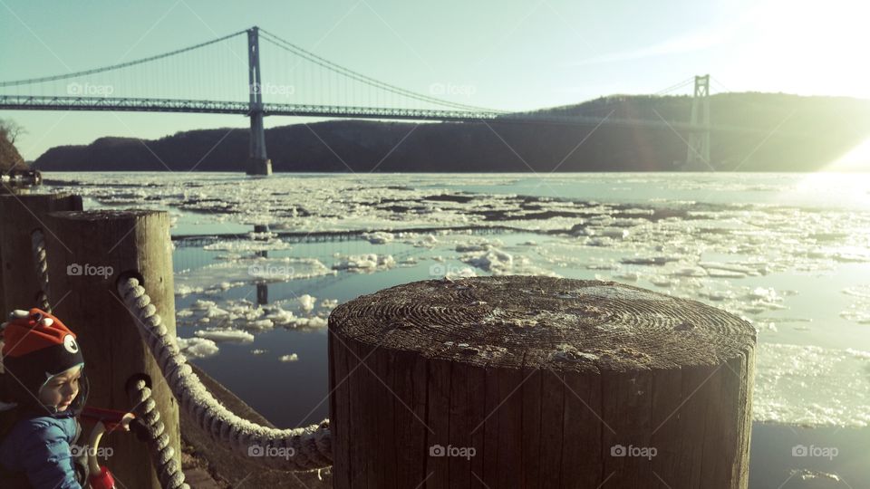 Frozen Mid Hudson. Took my son out on a ride by the river.