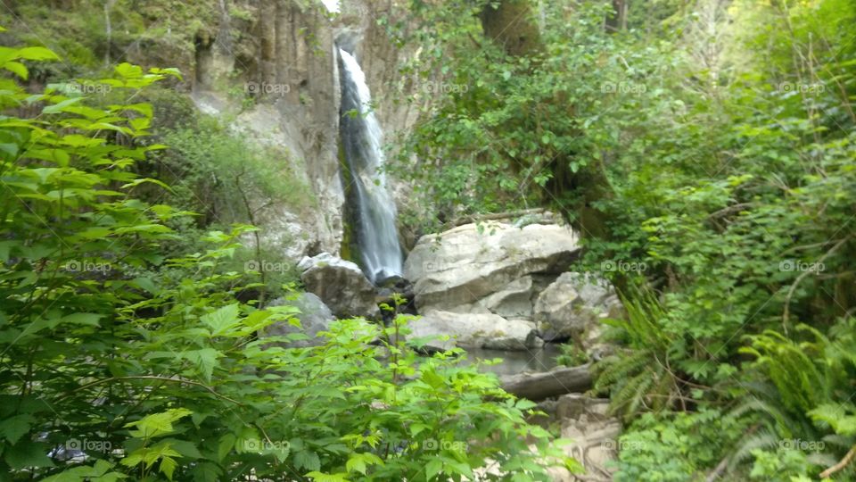 Drift Creek Falls, a Pacific Northwest waterfall located jus outside Lincoln City Oregon and accessible to hikers  from the Drift Creek Falls hiking trail near Otis.