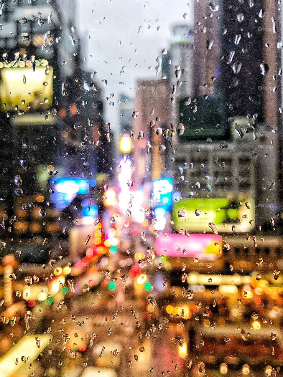 Golden Bokeh Times Square Rainy Day | New York City