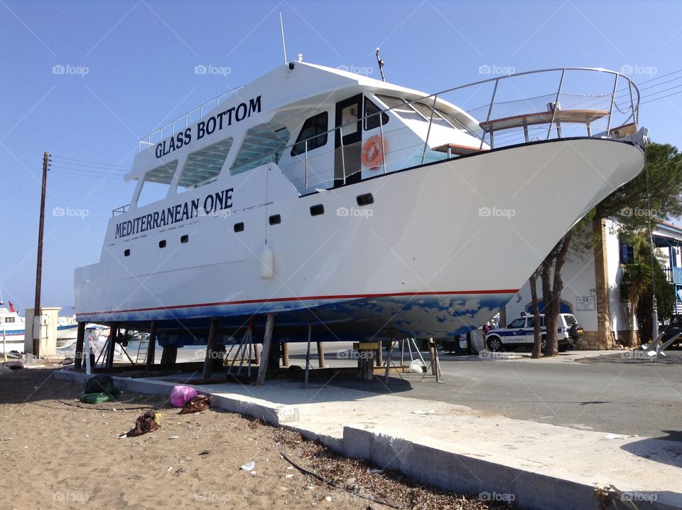 Glass Bottom Boat at Latsi harbour Cyprus.