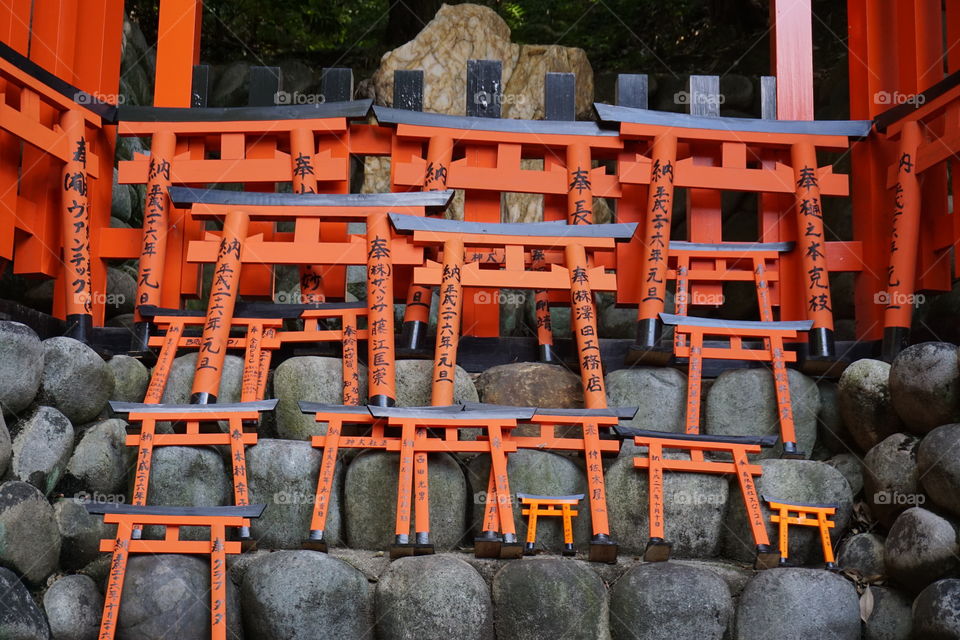 Mini Tori gates displayed at the Fushima Inari shrine. Kyoto prefecture Japan 