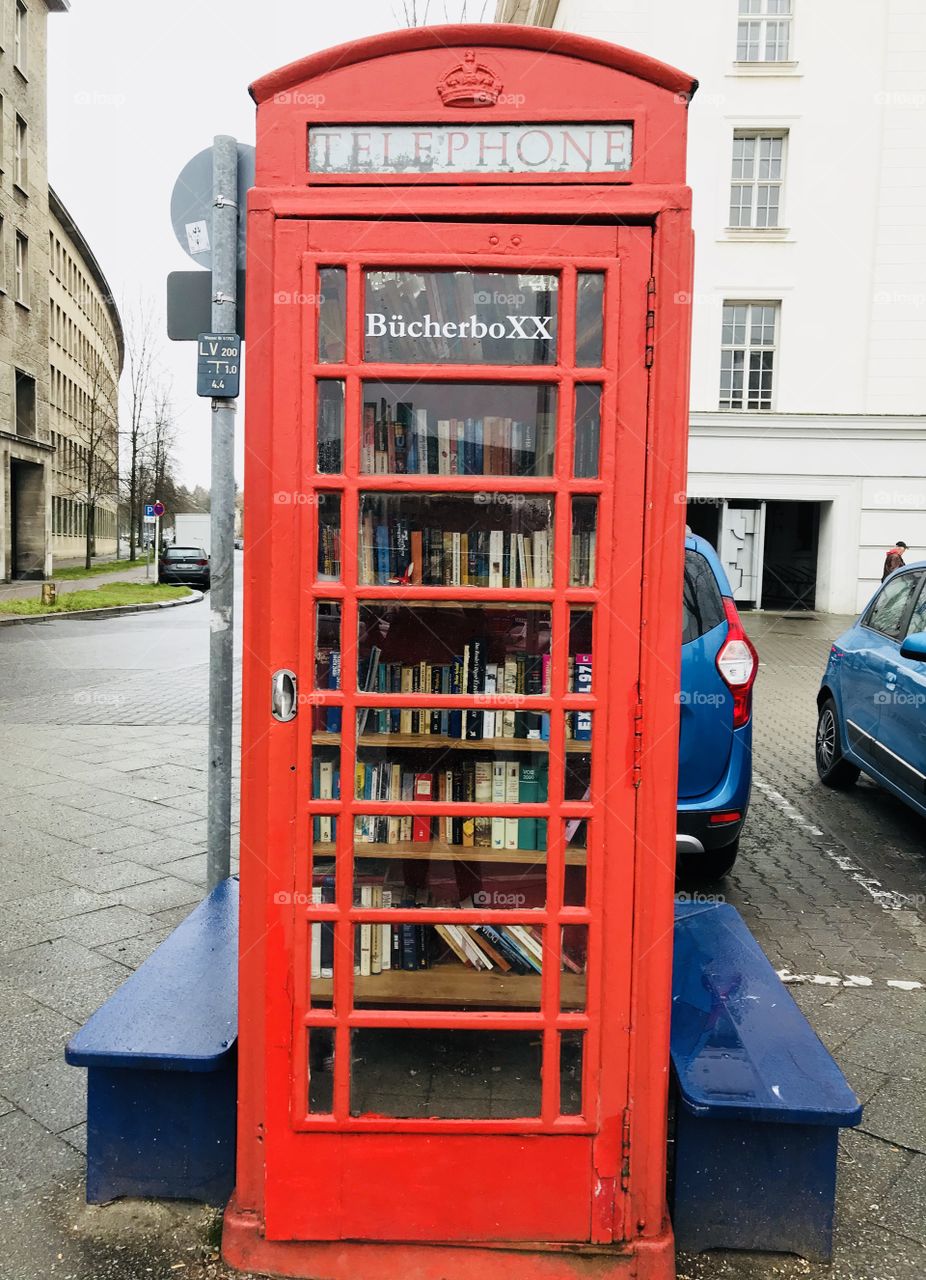 book library in a telephone box in the streets of Berlin 