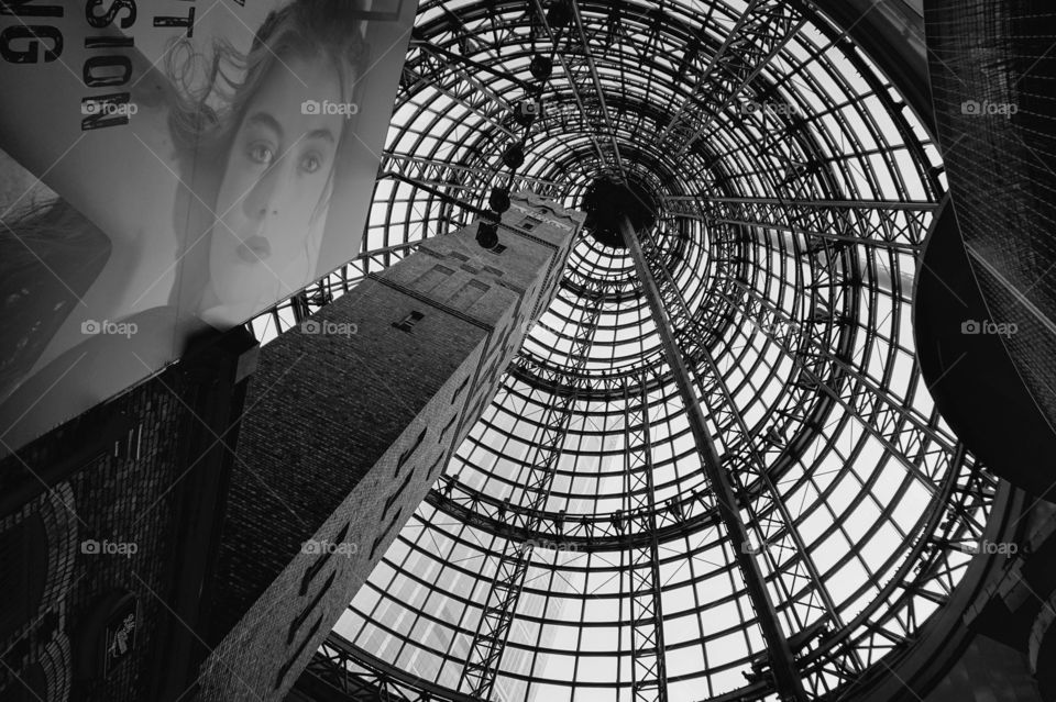 Conical glass ceiling above the Shot Tower at Melbourne Central, Australia 