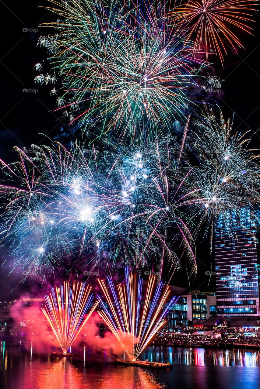 Firework display at night