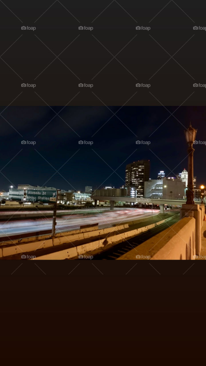 Long exposure shot of 101 freeway from Union Station 