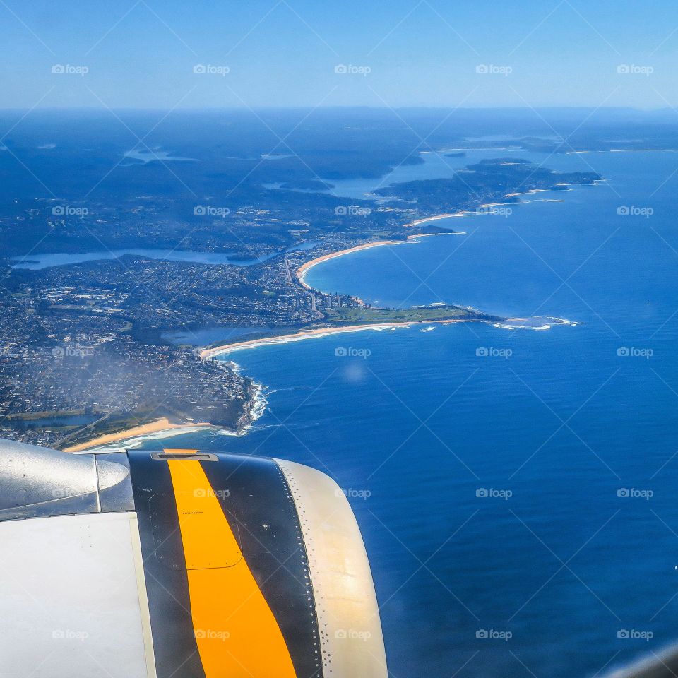 Flying over Sydney coast