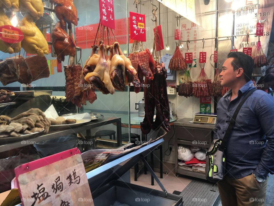 Looking for meat in the street of HK!