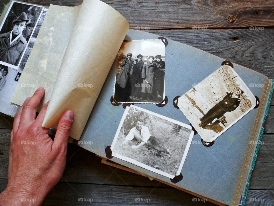 old family album with black and white photos